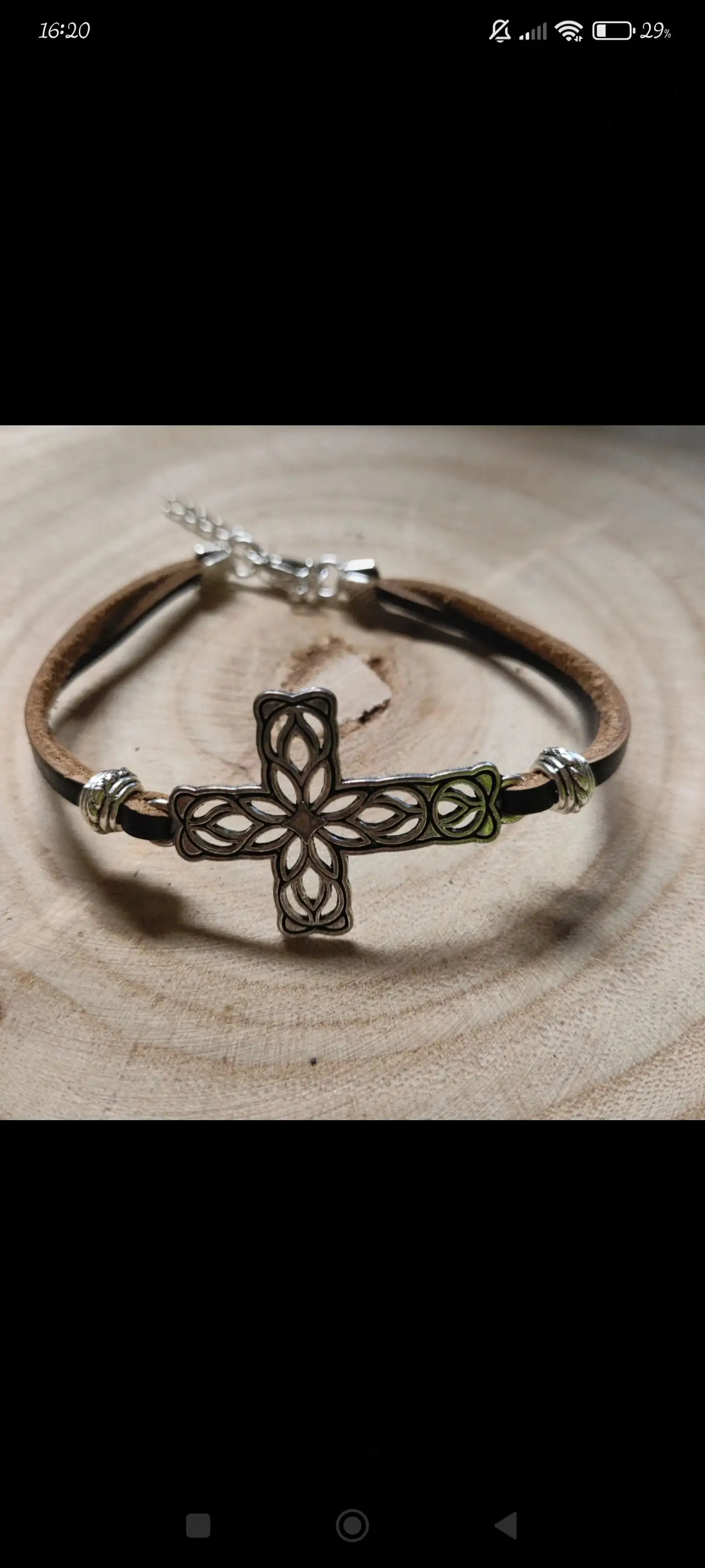 Pulsera de Cuero Genuino con Cruz Brillante de Acero Inoxidable