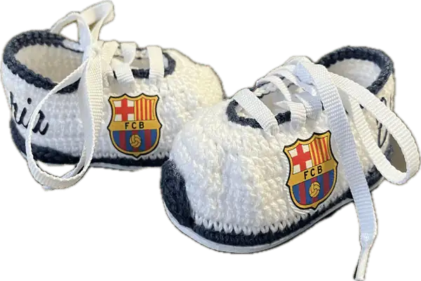 Patucos de fútbol para bebé del equipo de Barcelona (azul marino) de ganchillo personalizados - Imagen 3
