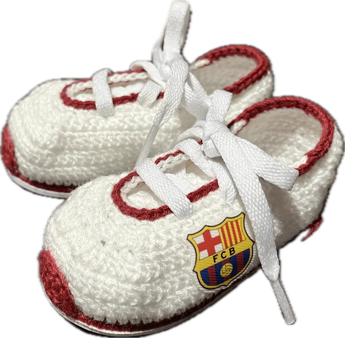 Patucos de fútbol para bebé del equipo de Barcelona (detalles en granate) de ganchillo personalizado - Imagen 3