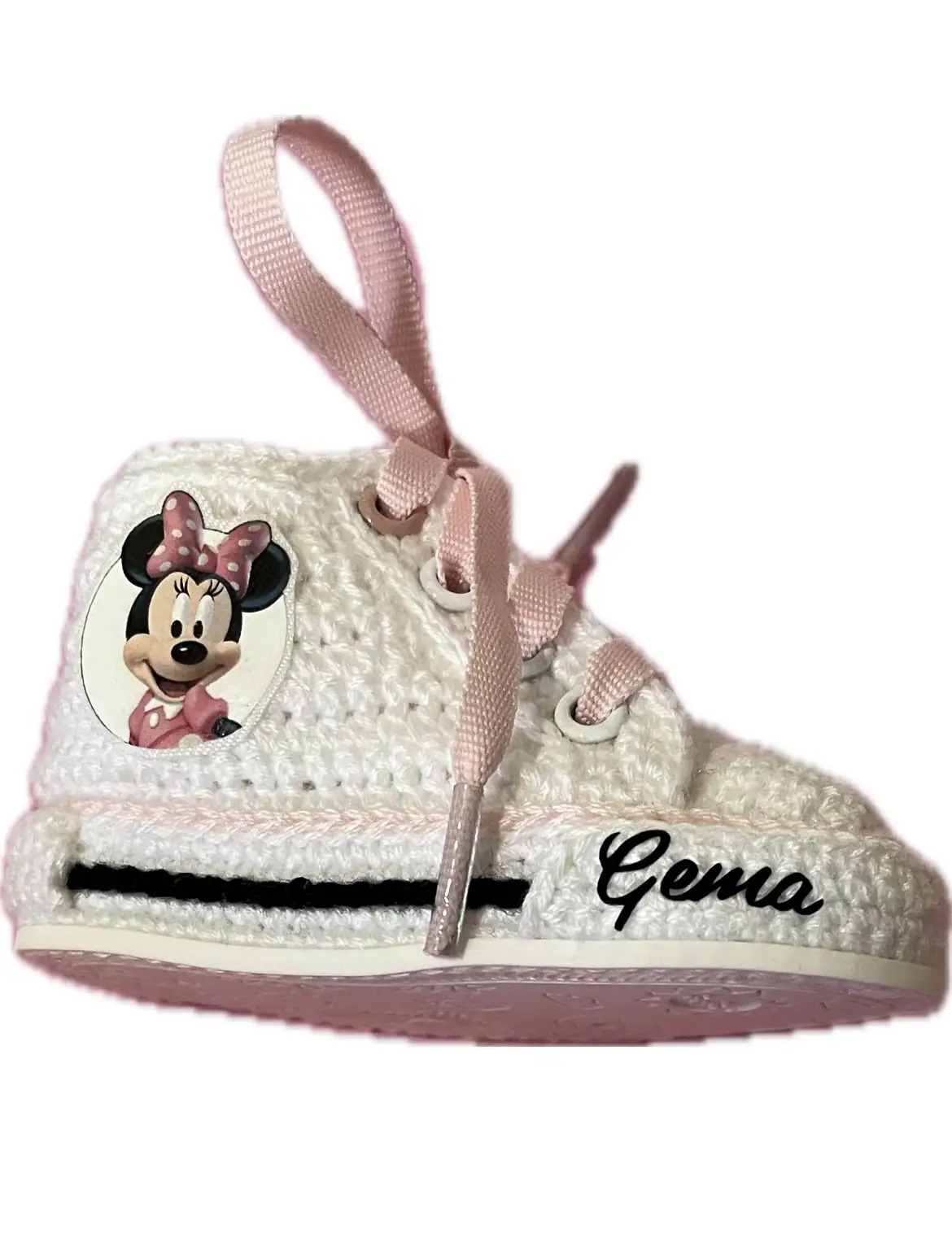 Patucos para bebé tejidos a crochet o ganchillo. Deportivas de caña alta personalizadas - Imagen 3