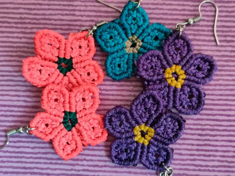 Pendientes flores macramé