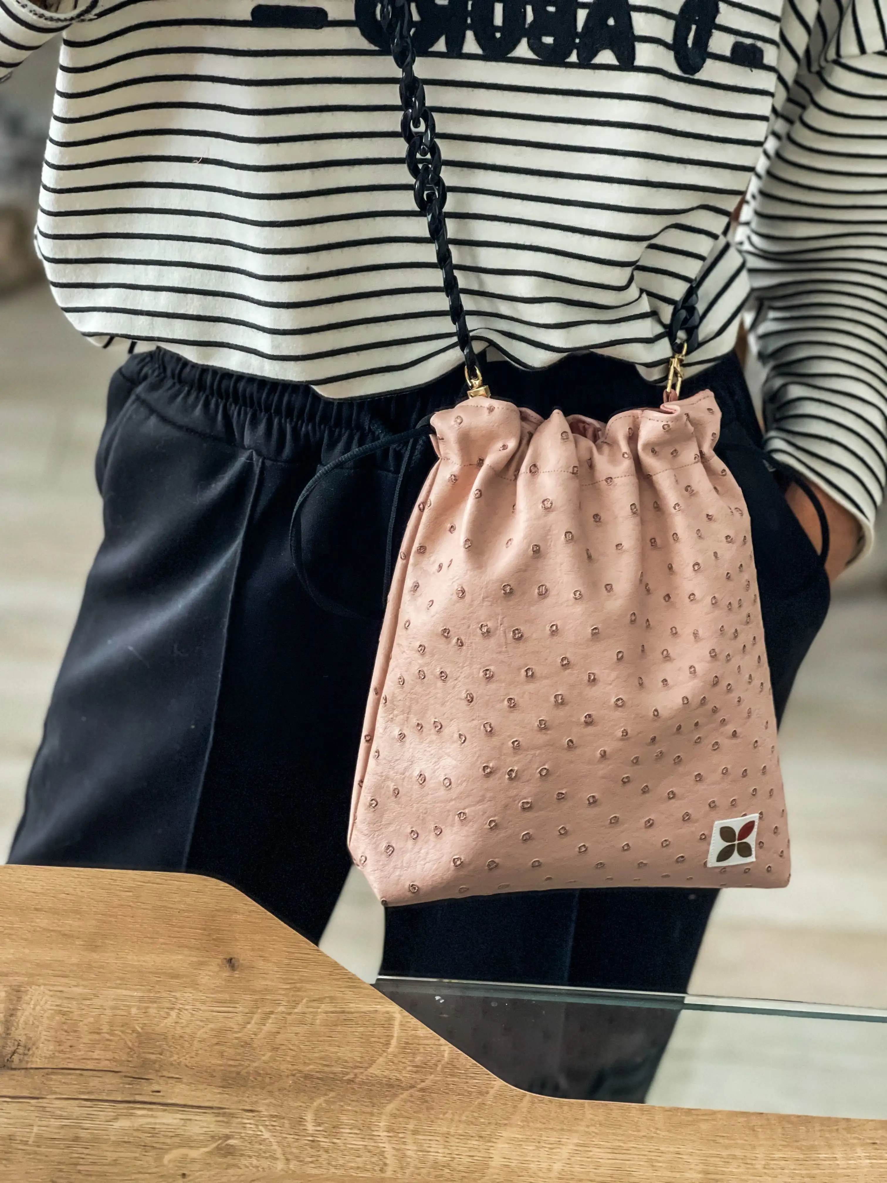 Bolso rosa empolvado topos y funda - Imagen 2