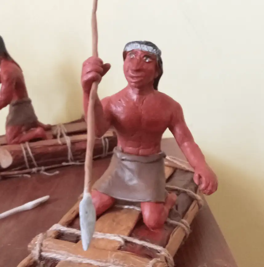 Chango en su balsa de cuero de lobo marino