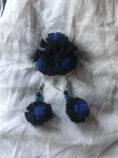 Broche y pendientes Rosas azul - oscuro 