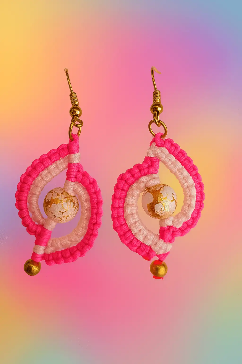 Pendientes de Macramé Rosa Doble Lágrima
