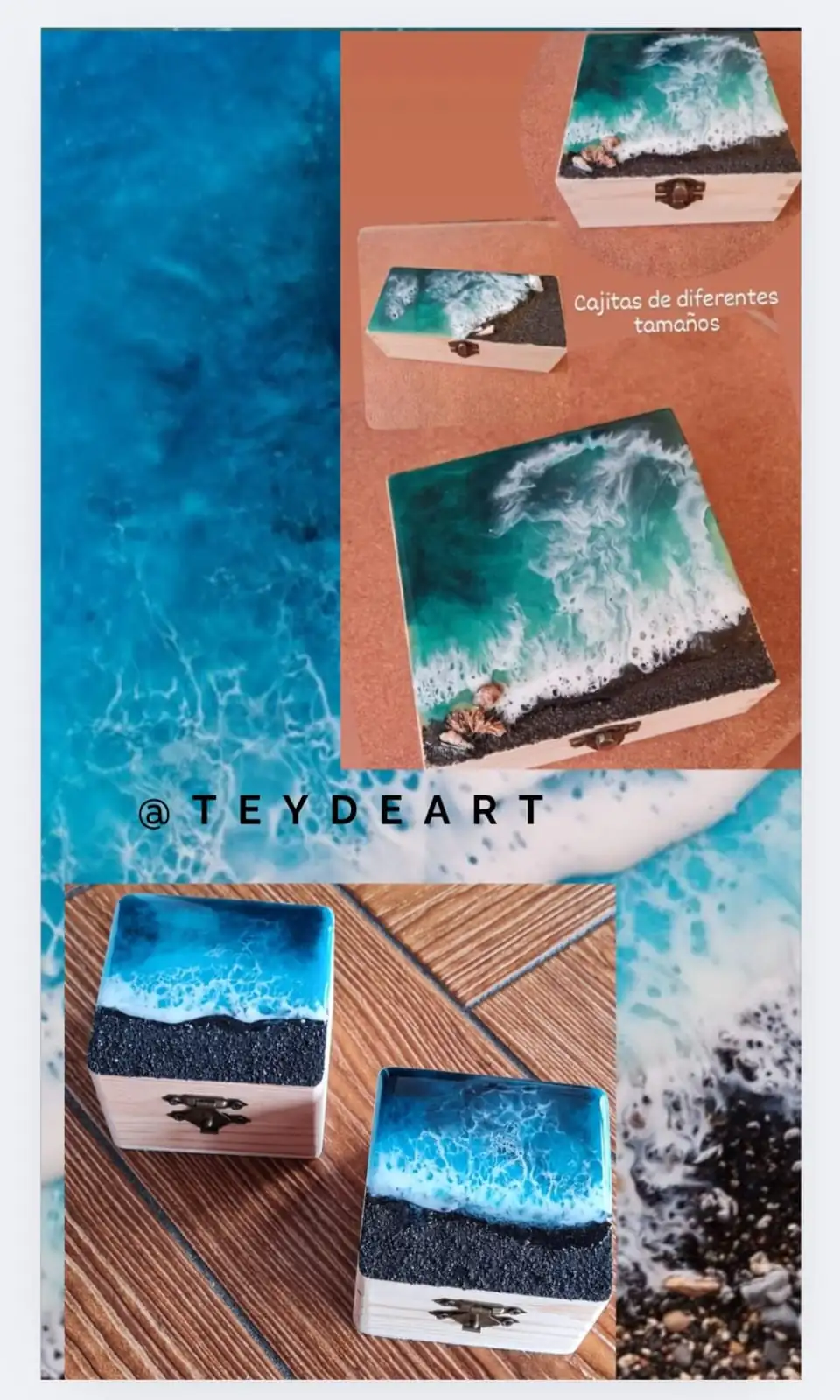 Joyero artesanal con tapa Ocean Art – Pieza única - Imagen 2