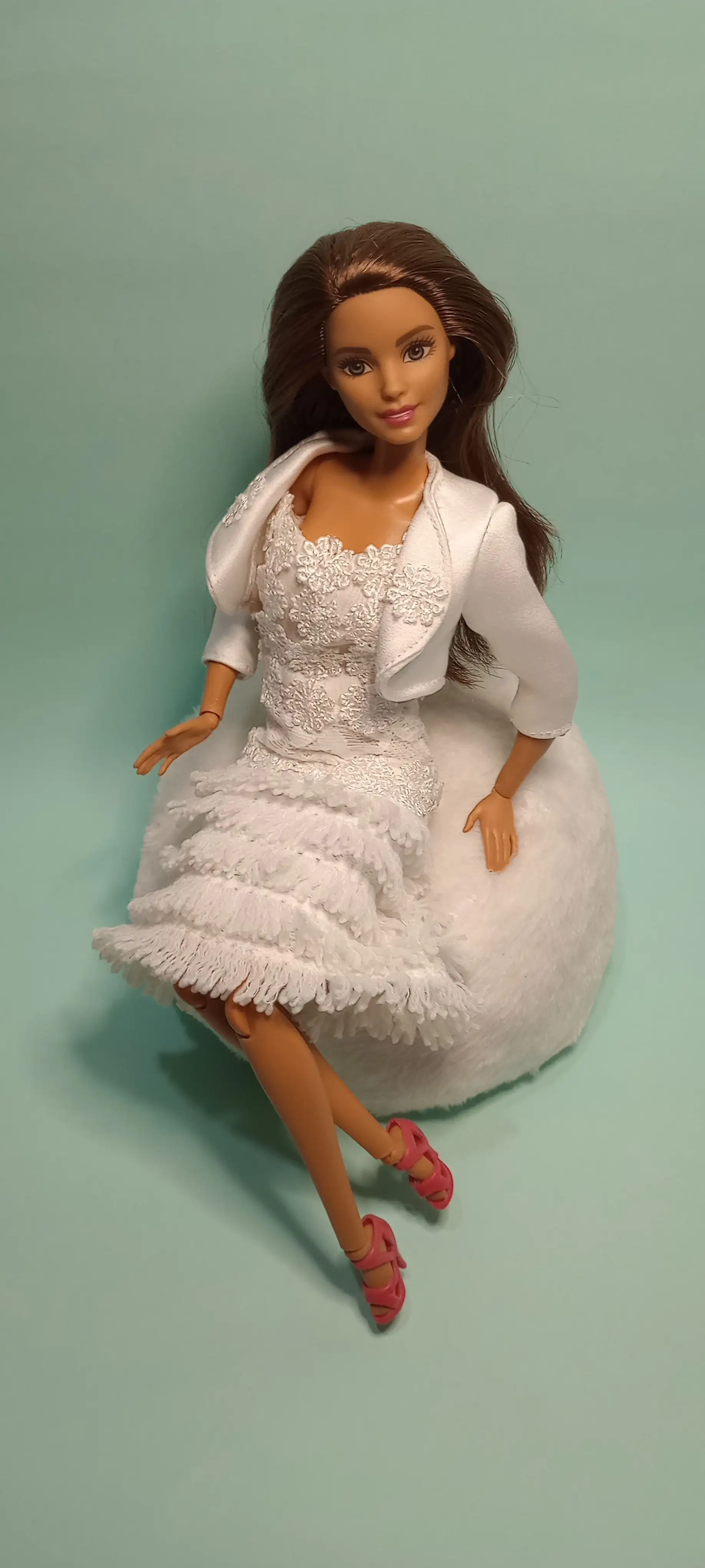 Vestido de novia artesanal para muñeca fashion de 12”