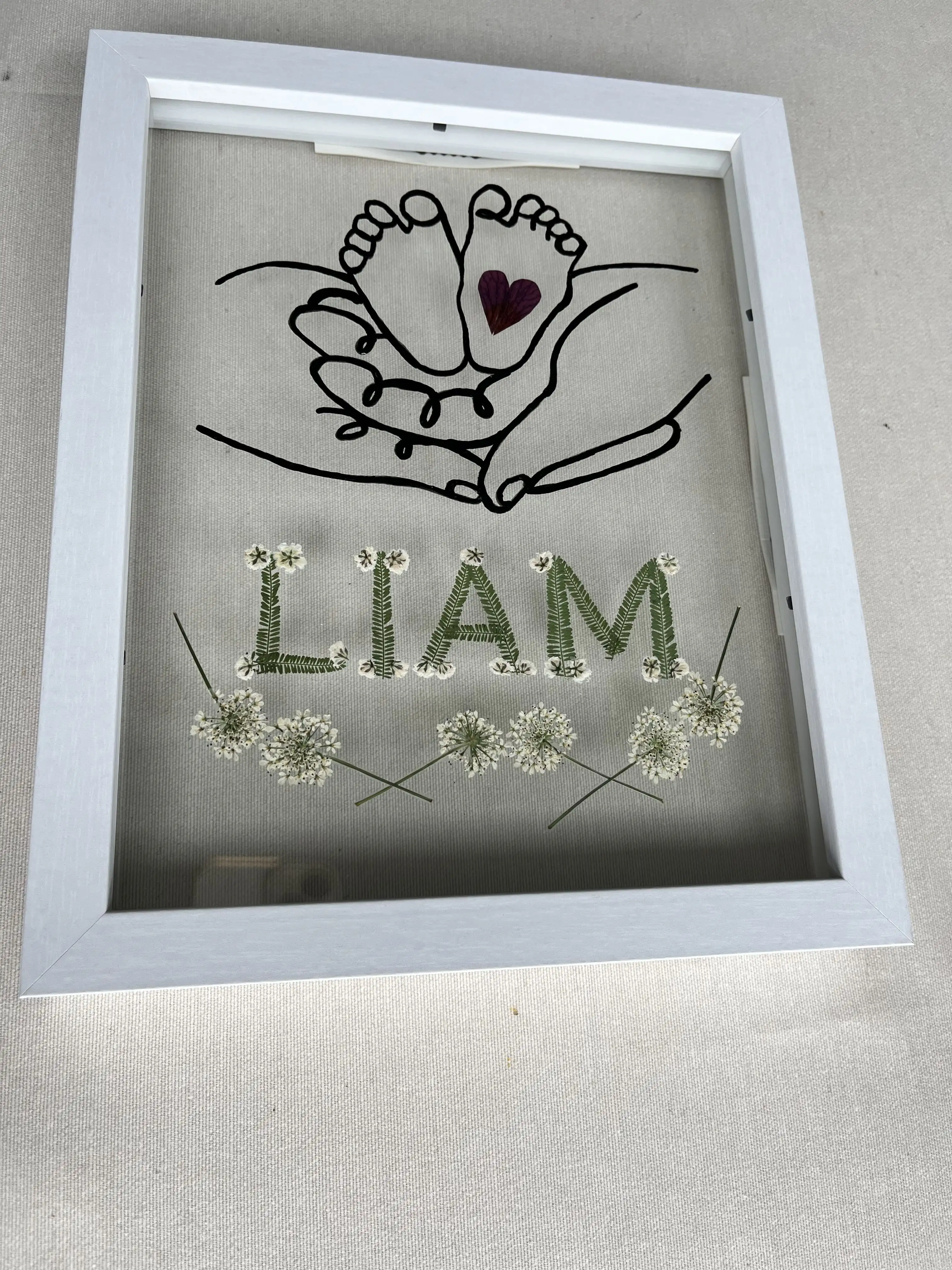 Cuadro personalizado con nombre en flores prensadas