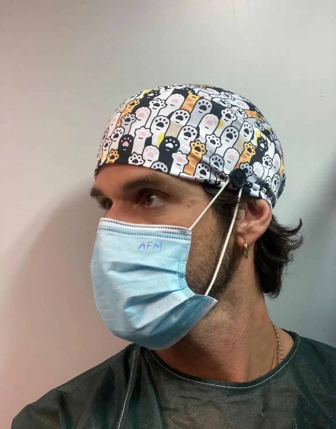 Gorro sanitario con botones para mascarillas
