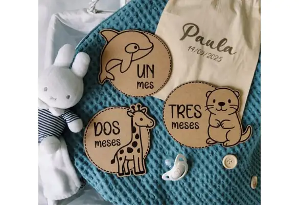 Placas madera cumple mes bebés