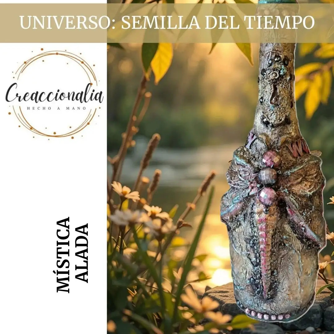 Botella decorada-Mística Alada