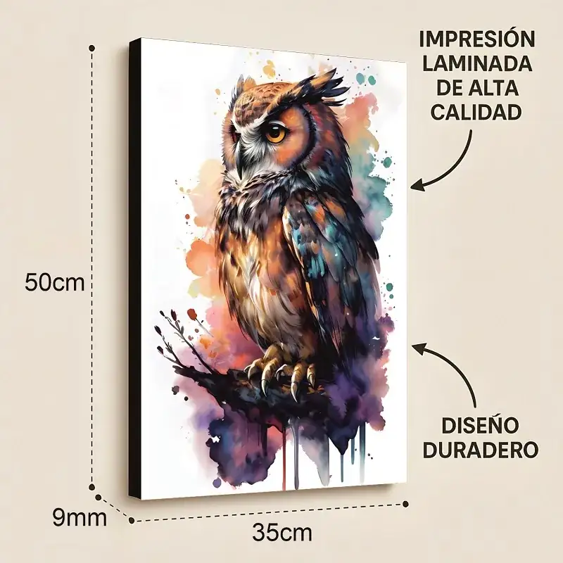 Cuadro Decorativo Animales Búho E1 50x35 MDF - Imagen 2