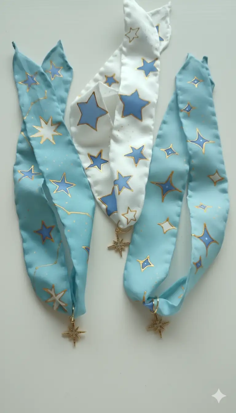 Collar de seda pintado a mano con estrellas y colgante de estrella
