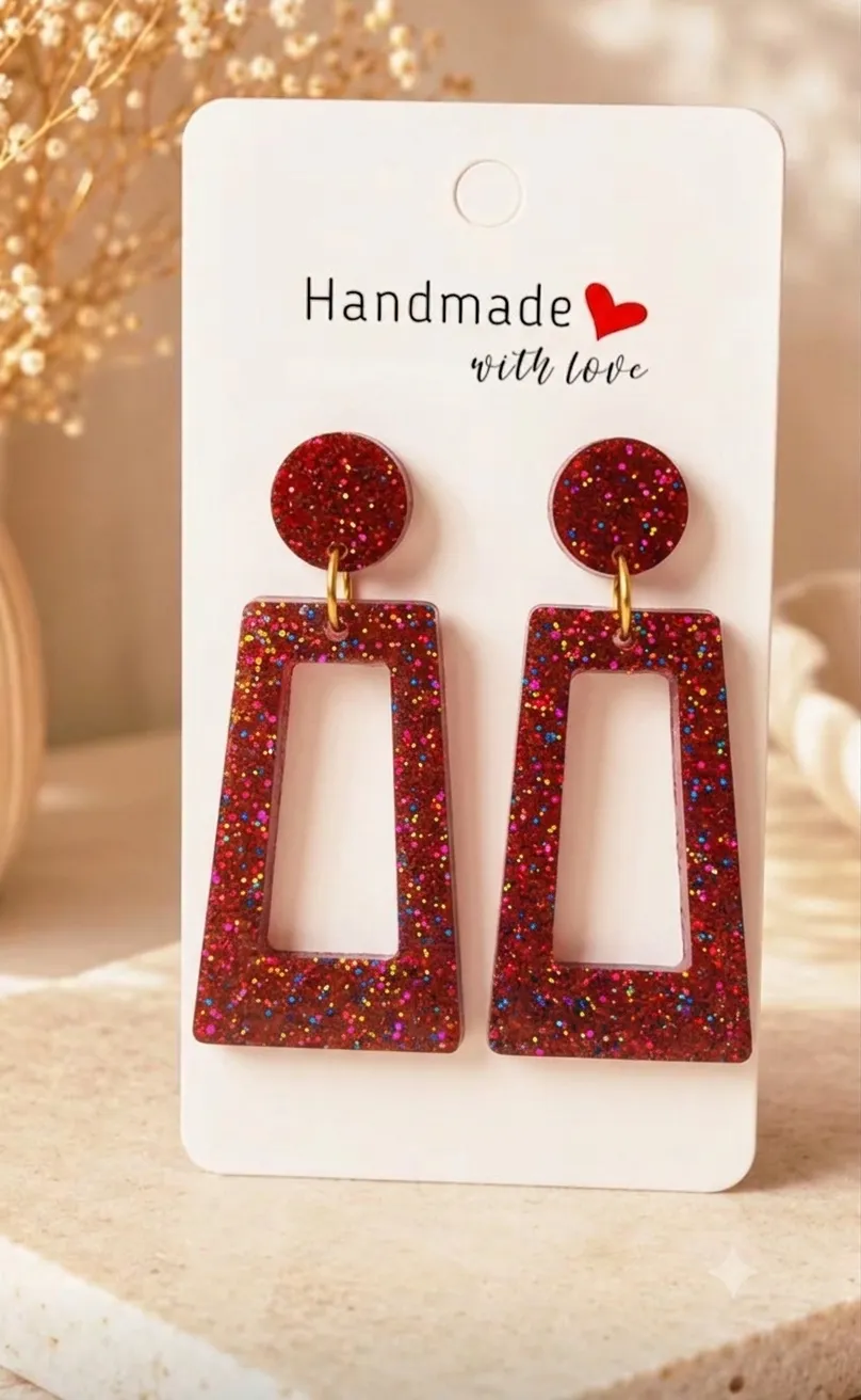 Pendientes Geométricos Rojos - Imagen 4
