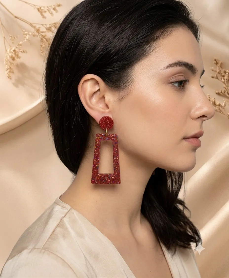 Pendientes Geométricos Rojos - Imagen 3