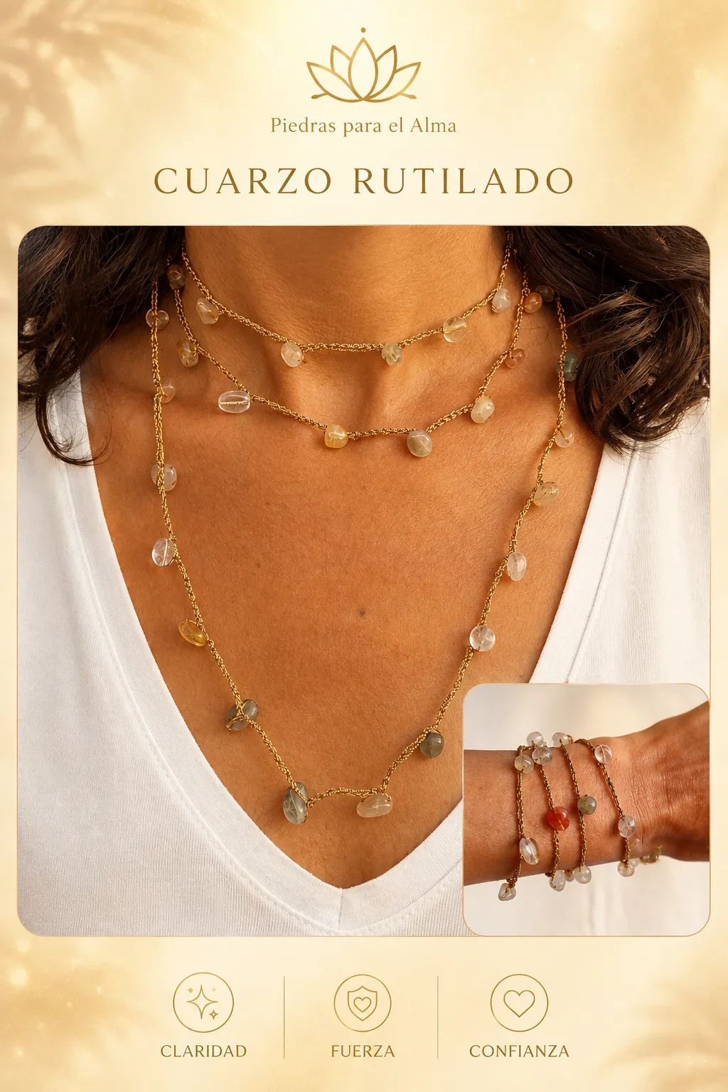 Collar croché y cuarzo rutilado