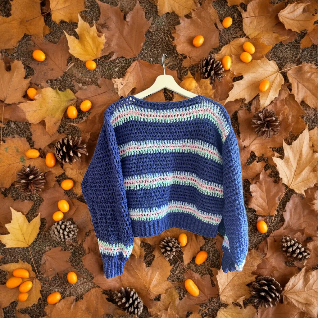 Suéter tejido a crochet azul - Imagen 4