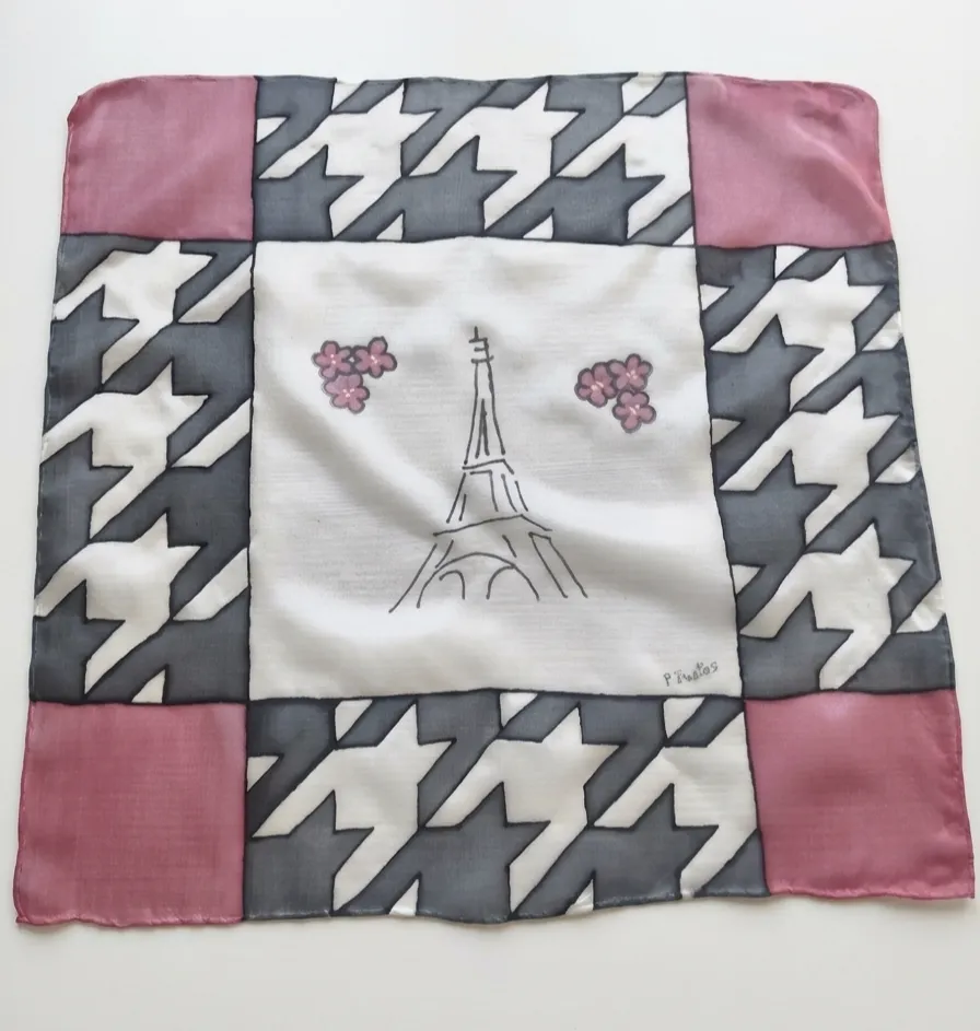 Pañuelo o brazalete de Seda Natural Pintado a Mano - Diseño París