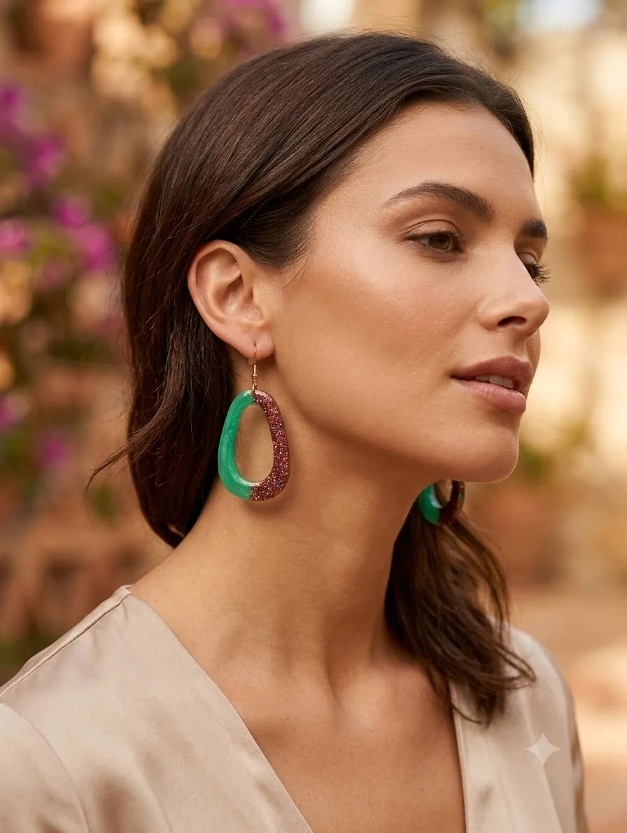 Pendientes Ovalados Verdes y Rojos - Imagen 2