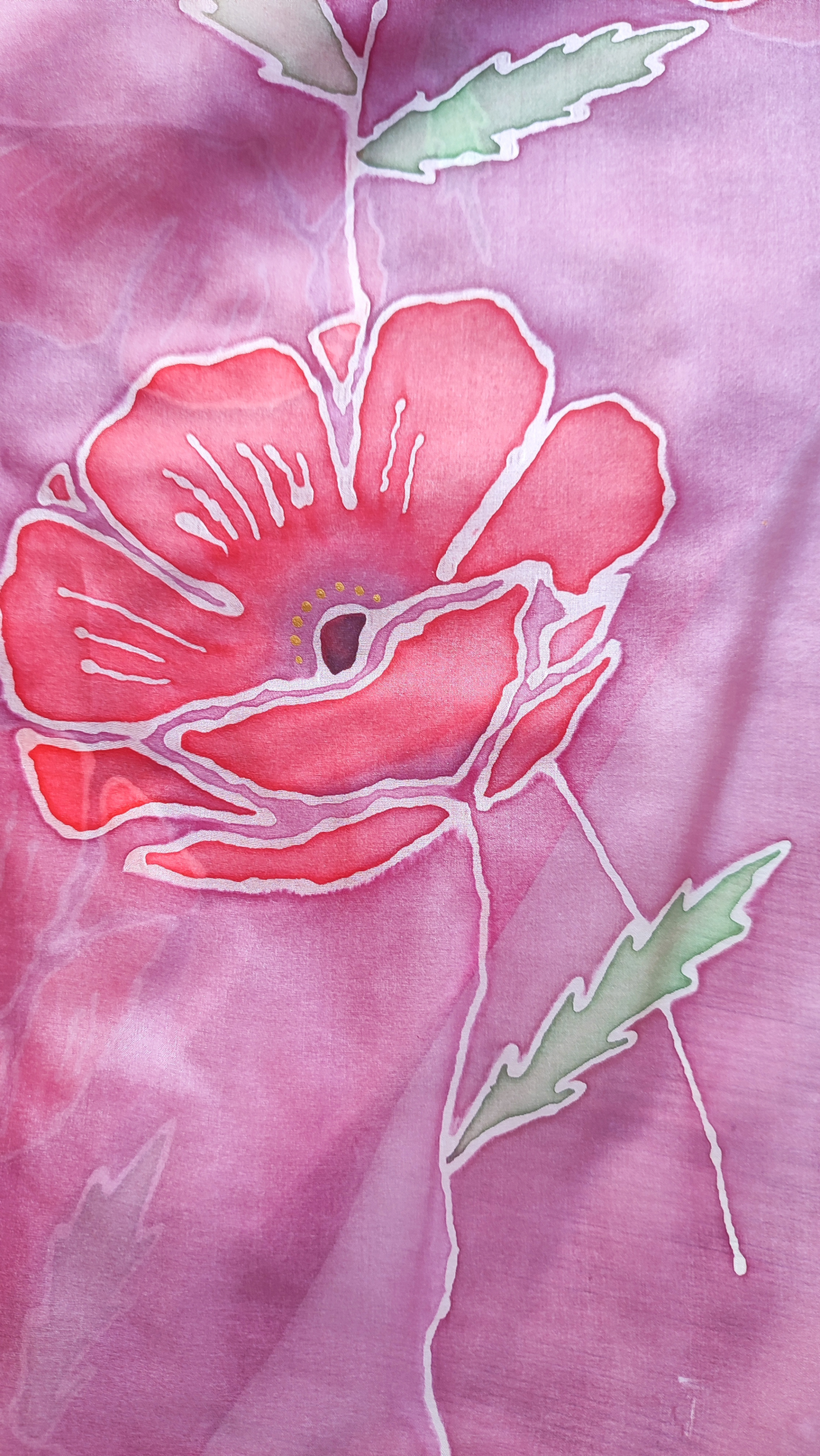 Pañuelo de Seda Natural Amapolas pintado a Mano - Imagen 3