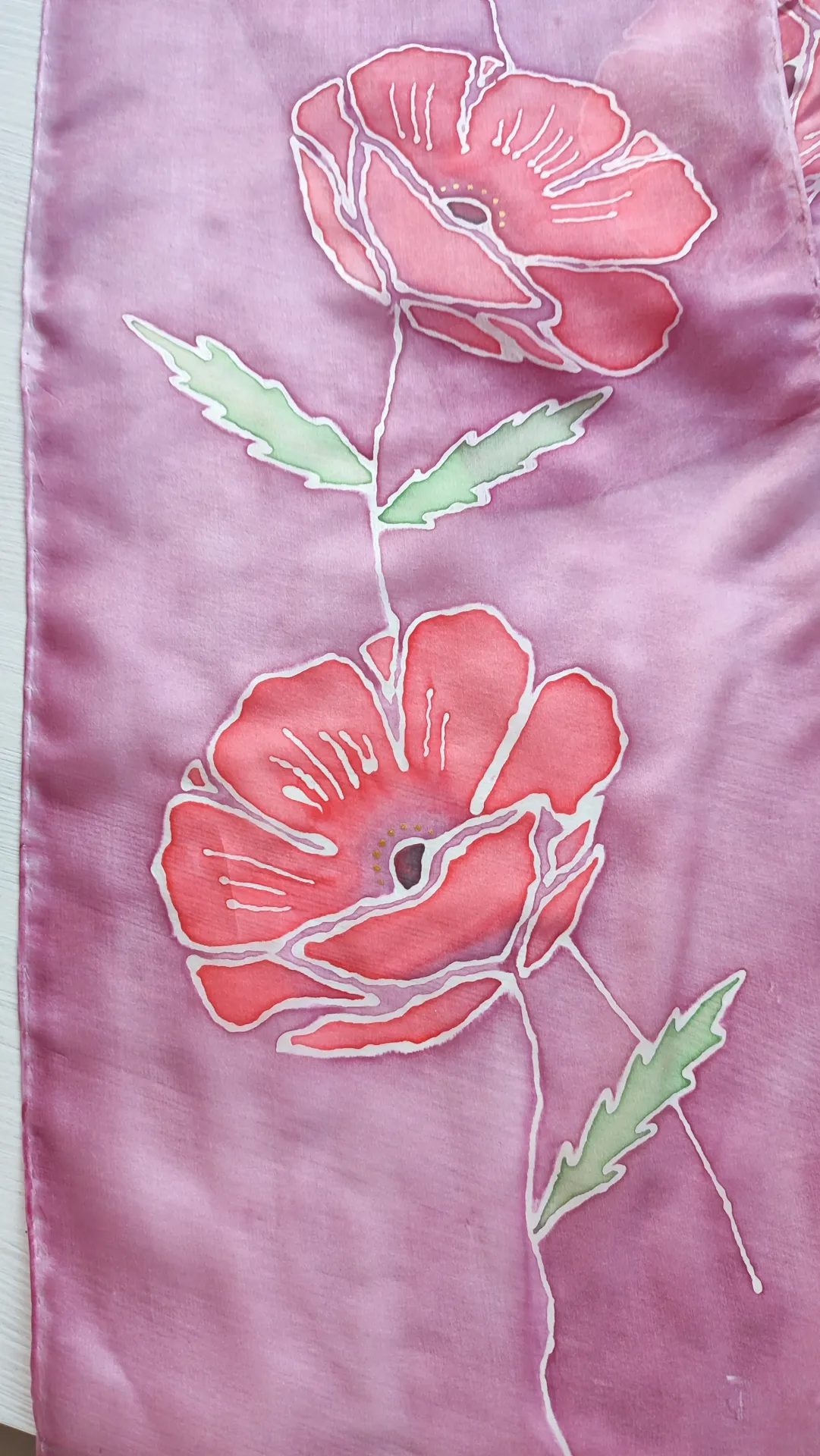 Pañuelo de Seda Natural Amapolas pintado a Mano - Imagen 5