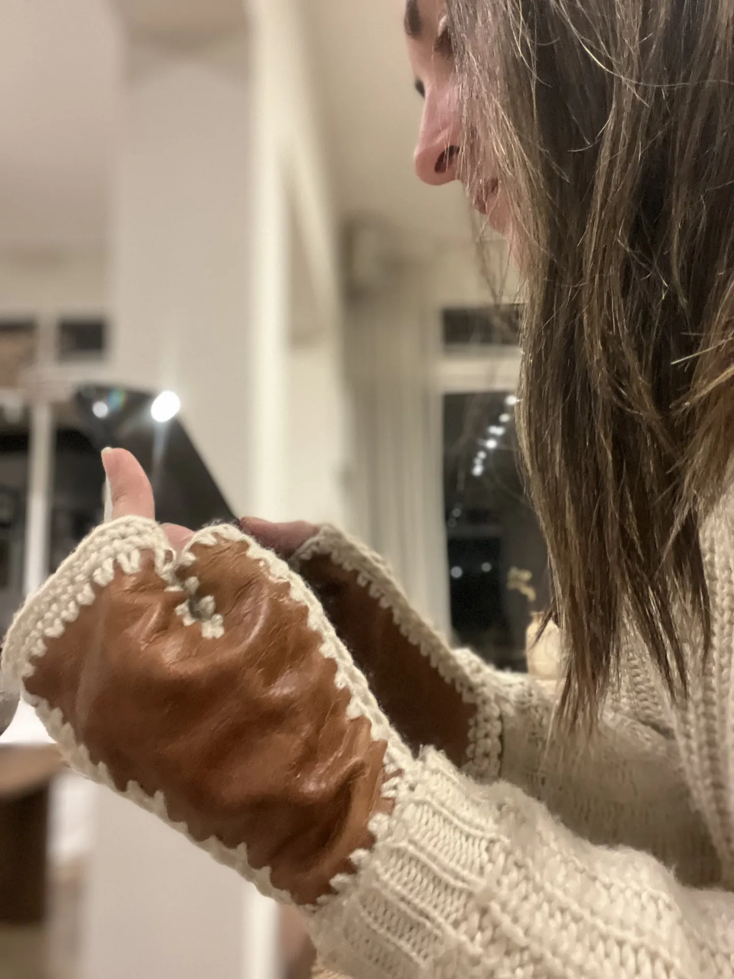 Mitones cuero y lana 
