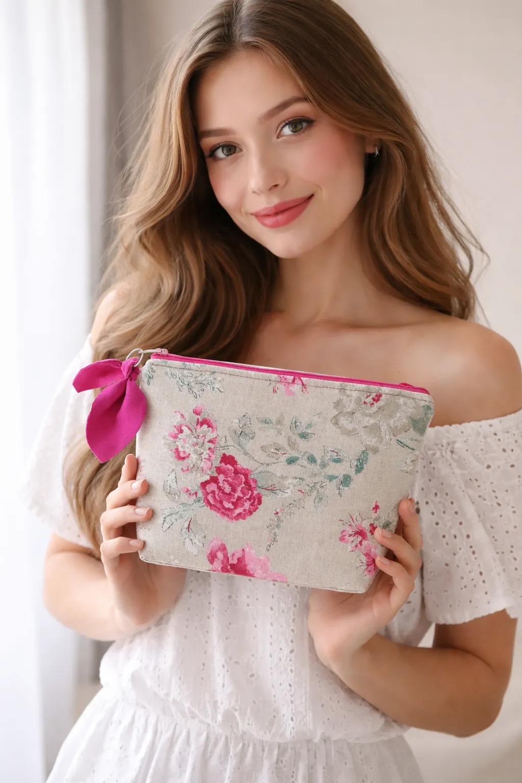 Neceser Floral Beige & Fucsia