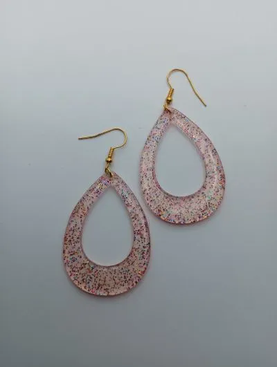 Pendientes Lágrima Rosas Glitter - Imagen 3