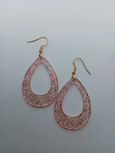 Pendientes Lágrima Rosas Glitter - Imagen 2