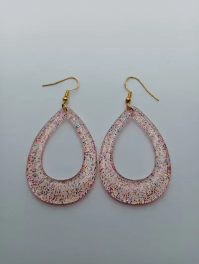 Pendientes Lágrima Rosas Glitter