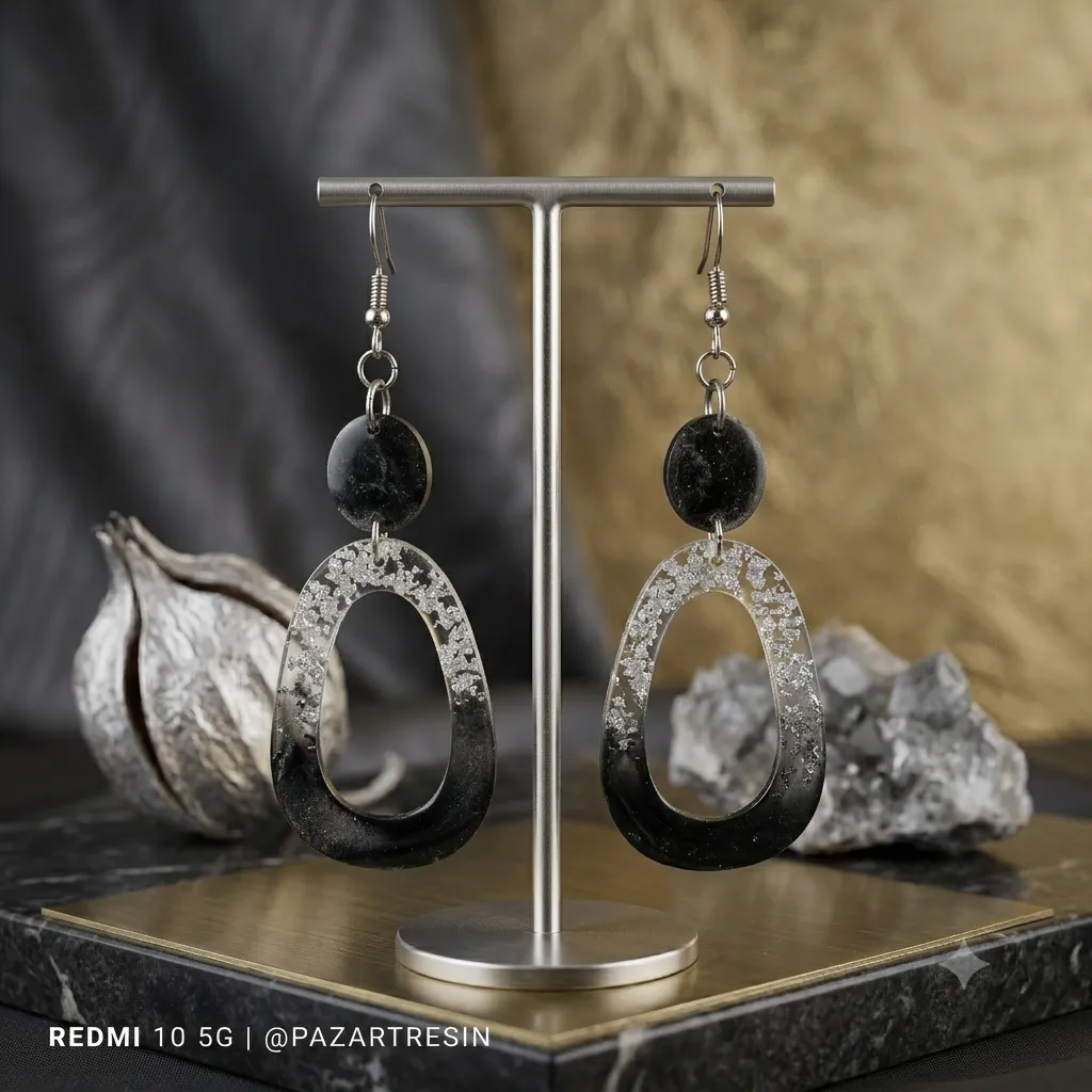 Pendientes Ovalados Negro y Plata