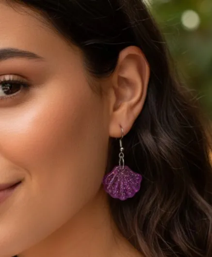 Pendientes Colgantes Conchas Violetas - Imagen 4