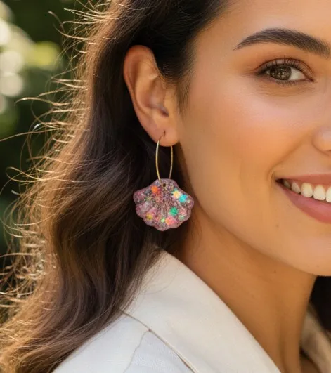 Pendientes  Colgantes Conchas Rosas - Imagen 3