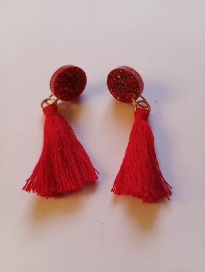 Pendientes Botón Borlón Rojo - Imagen 2