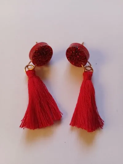 Pendientes Botón Borlón Rojo - Imagen 3