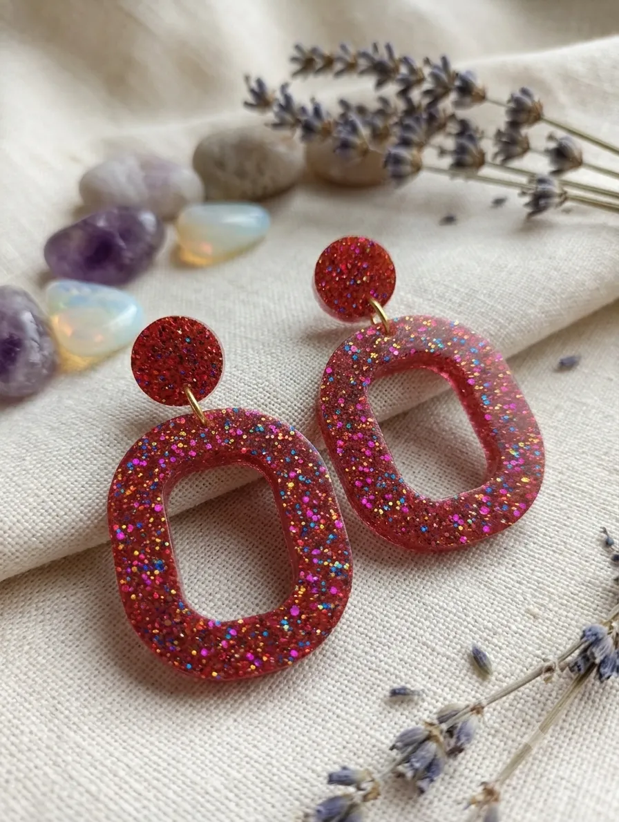 Pendientes Ovalados Rojos - Imagen 2