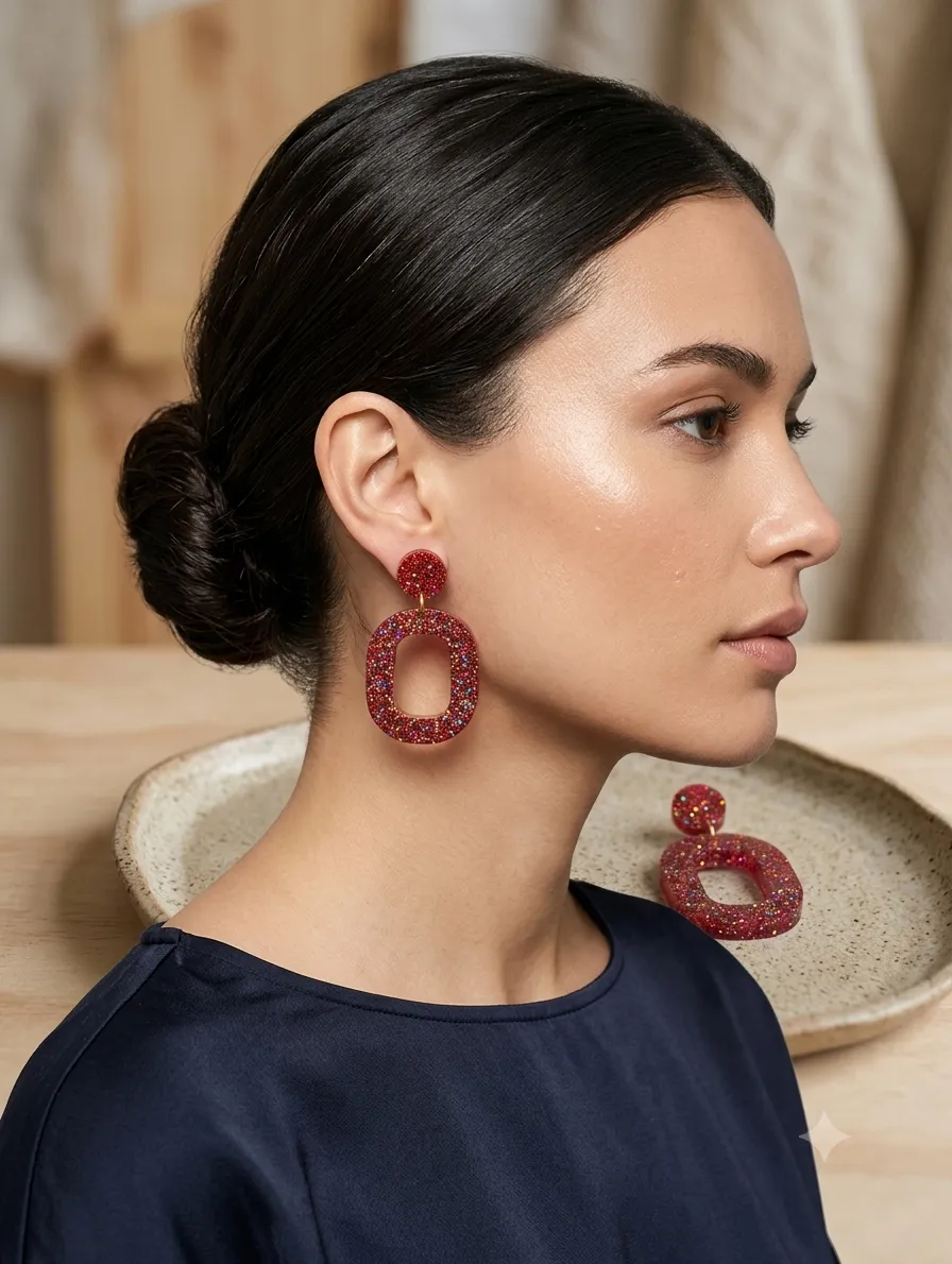 Pendientes Ovalados Rojos - Imagen 3