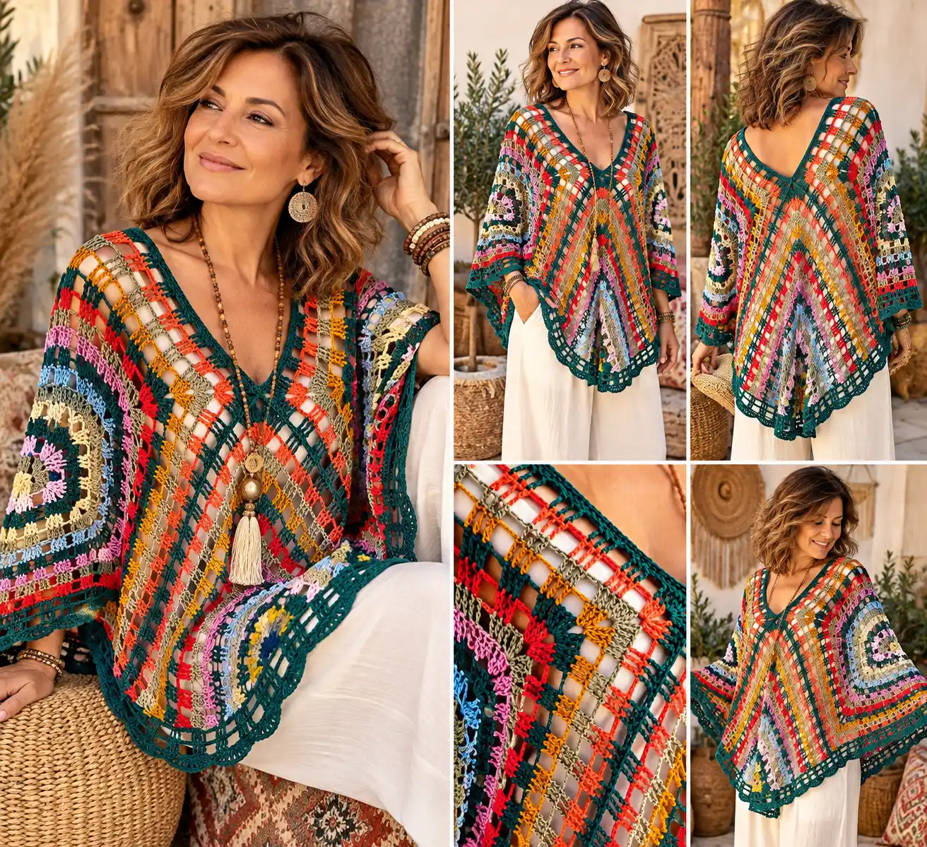 Poncho multicolor estilo boho - Imagen 2