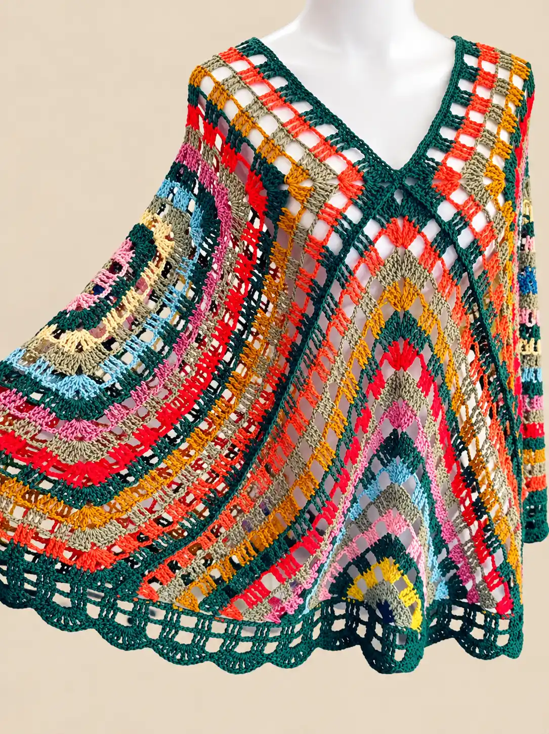 Poncho multicolor estilo boho - Imagen 4