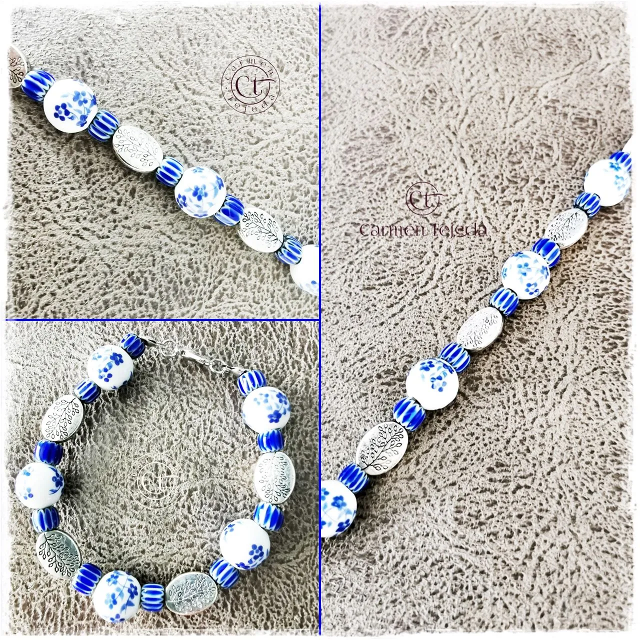 Pulsera plateada de cerámica, Millefiori y zamak. - Imagen 2