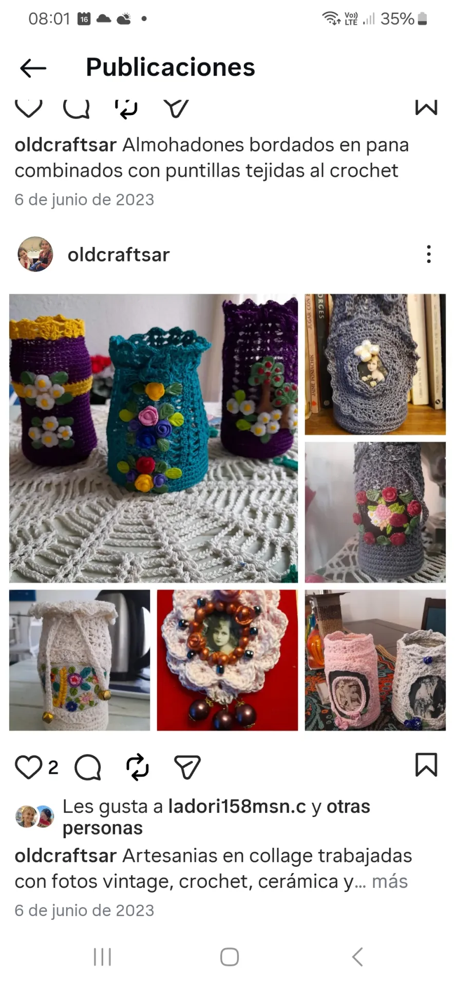 Frascos y prendedores decorados con cerámica y crochet