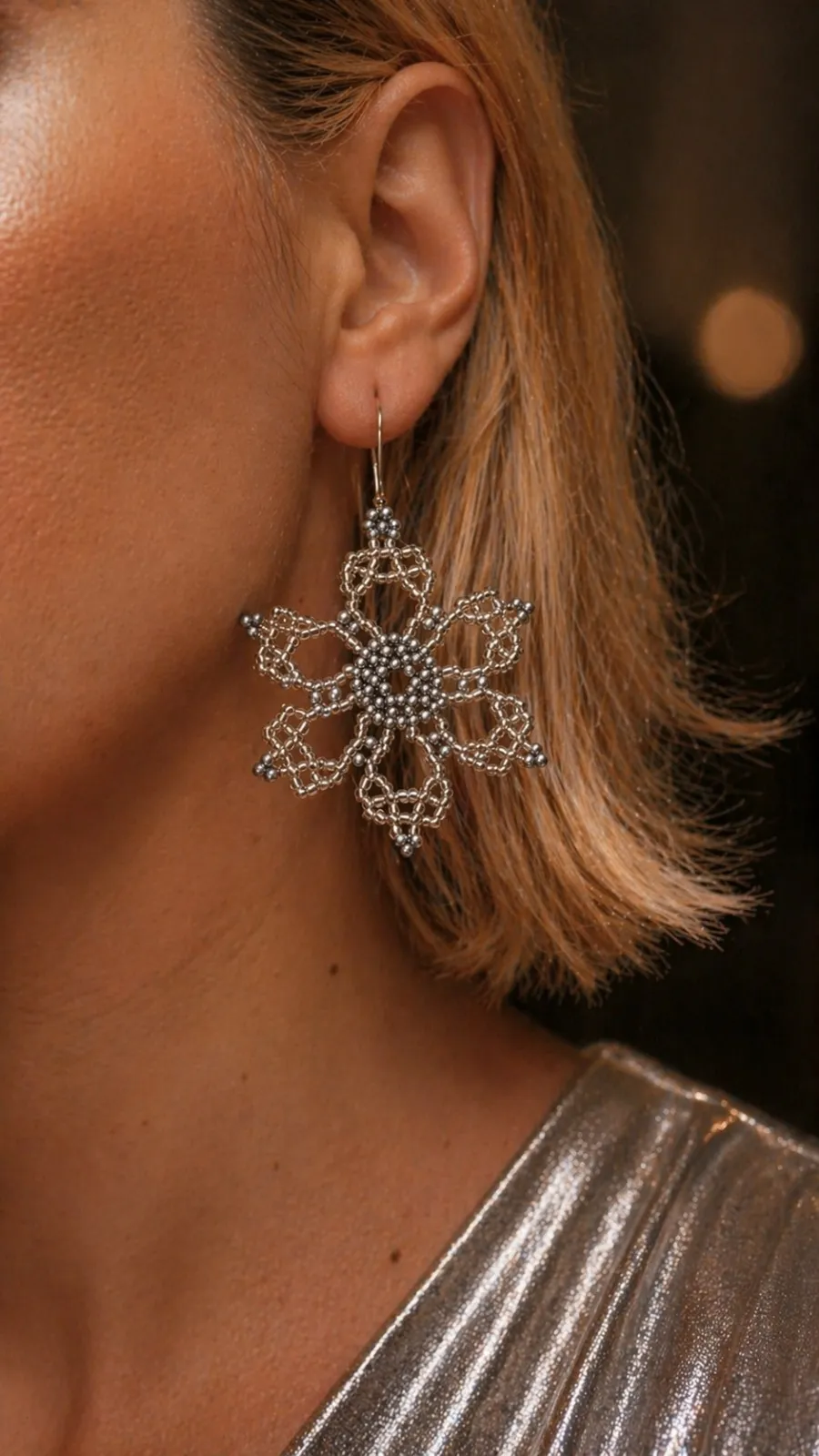 Pendientes Flor plata en mostacillas