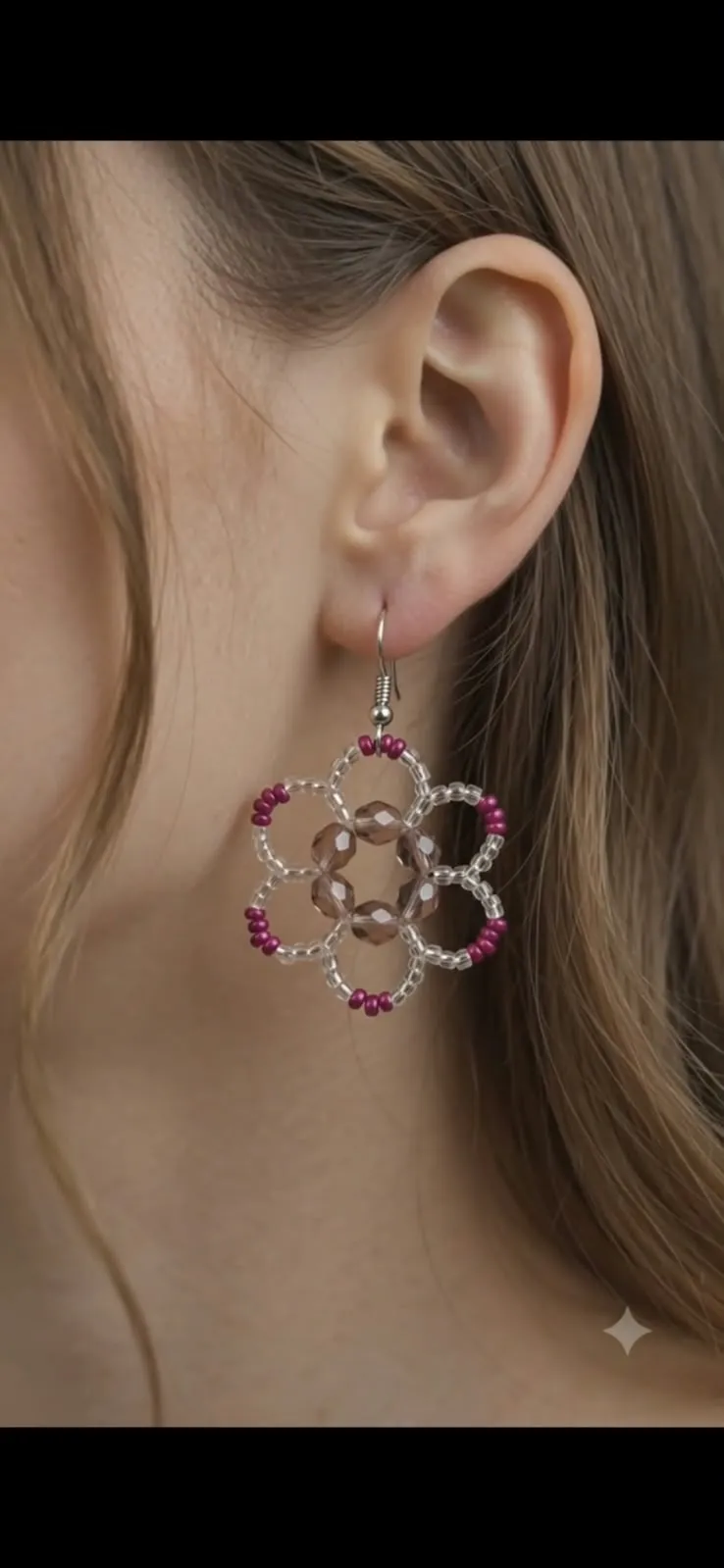 Pendientes flor rosa de mostacillas o chaquiras
