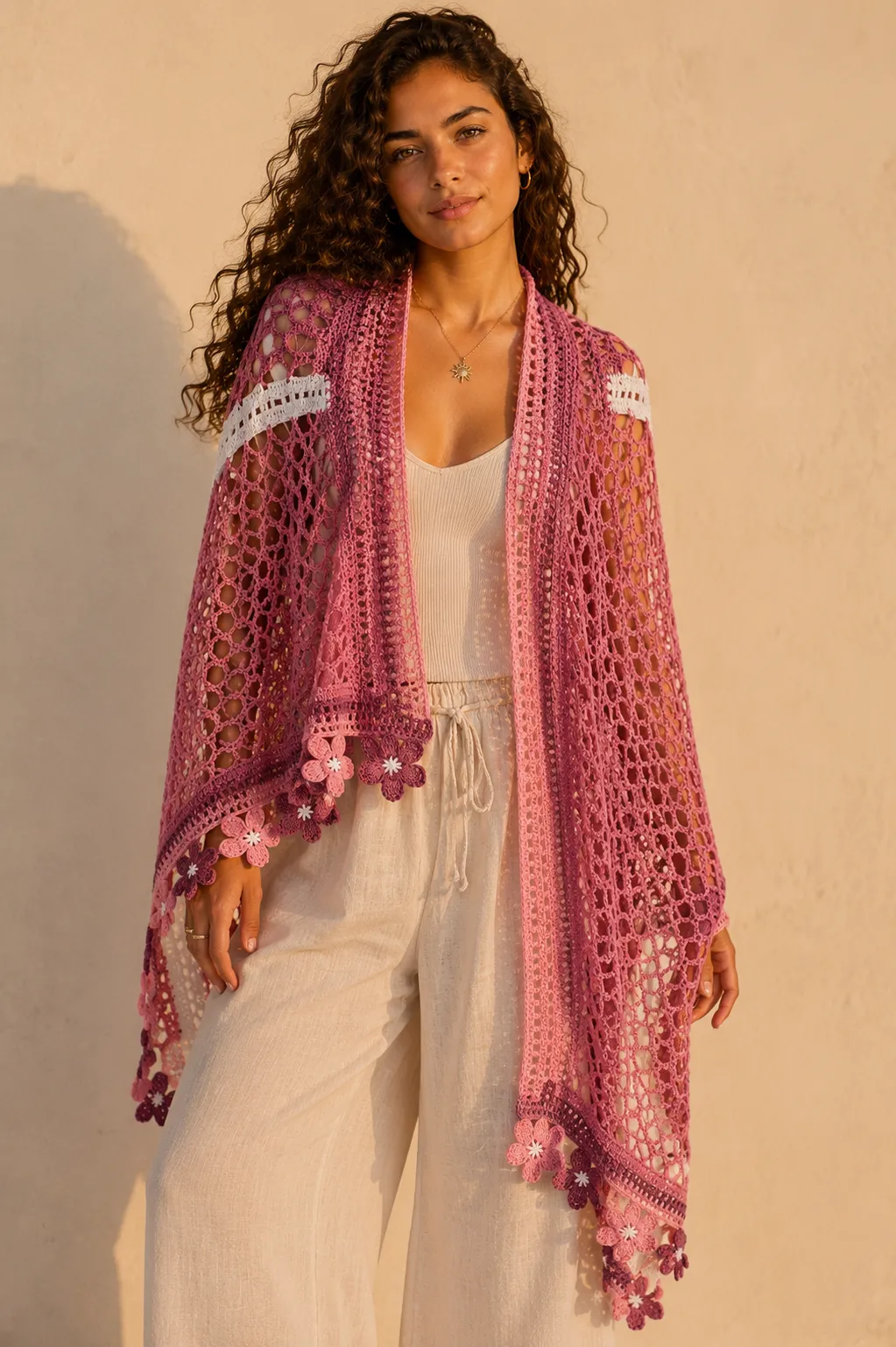 Chal rectangular flores rosa