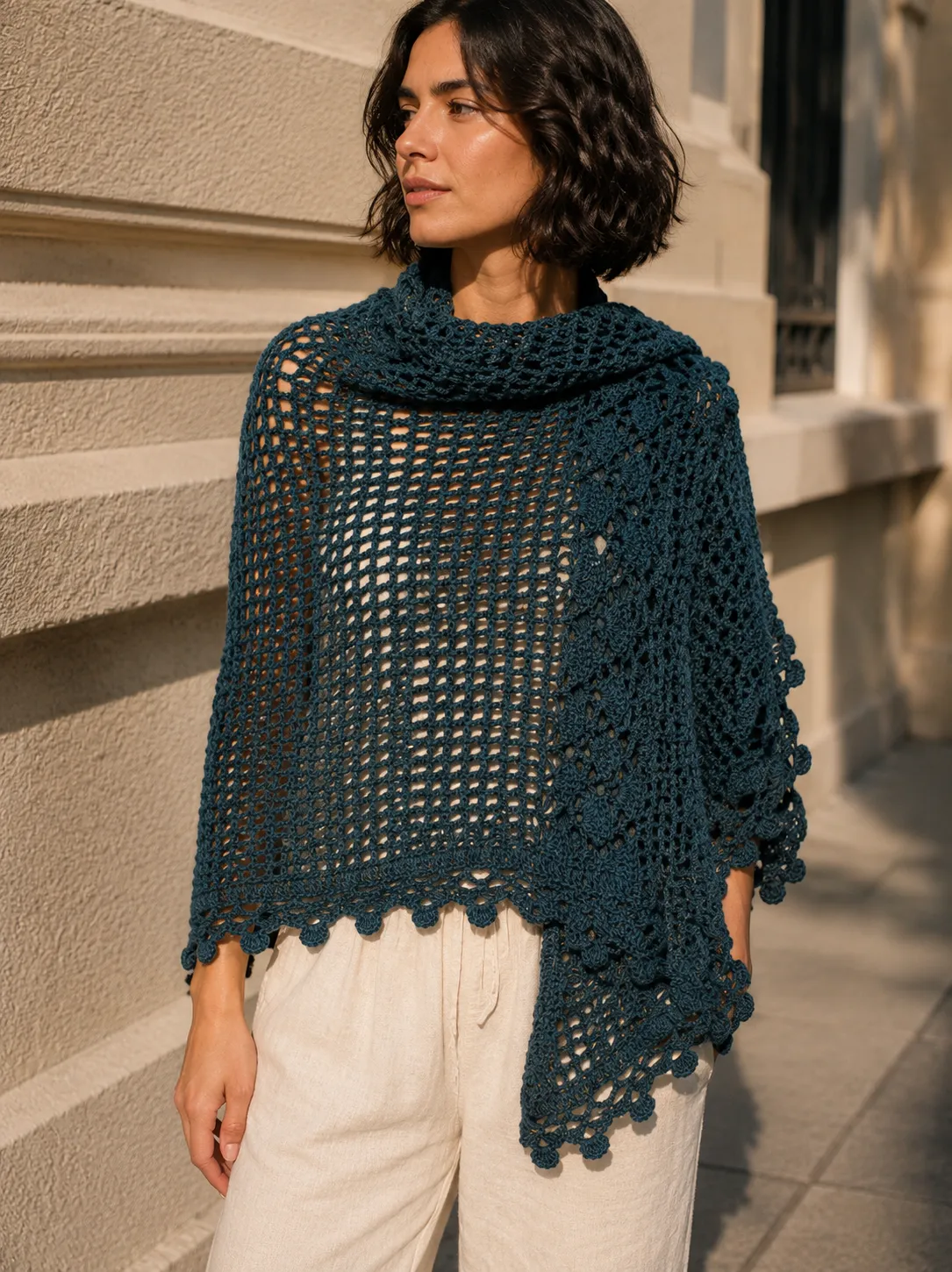 Chal rectangular viscosa azul