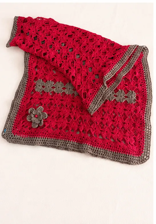 Chal rectangular viscosa rojo y gris - Imagen 3