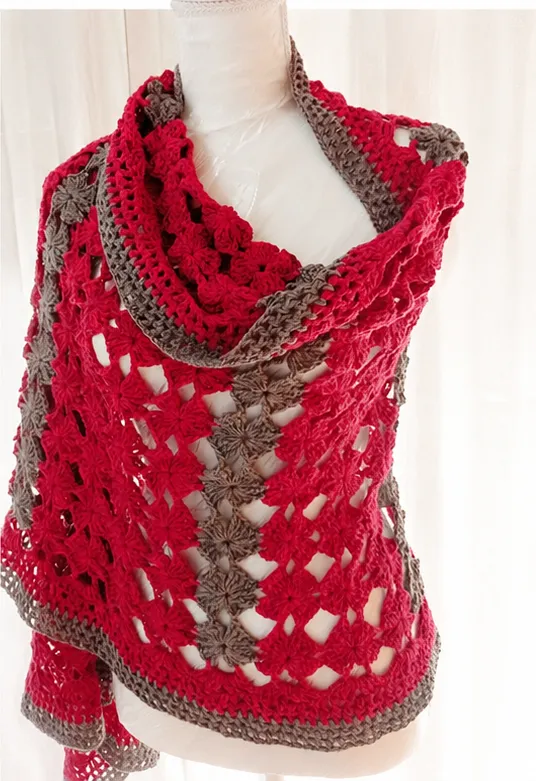 Chal rectangular viscosa rojo y gris - Imagen 2