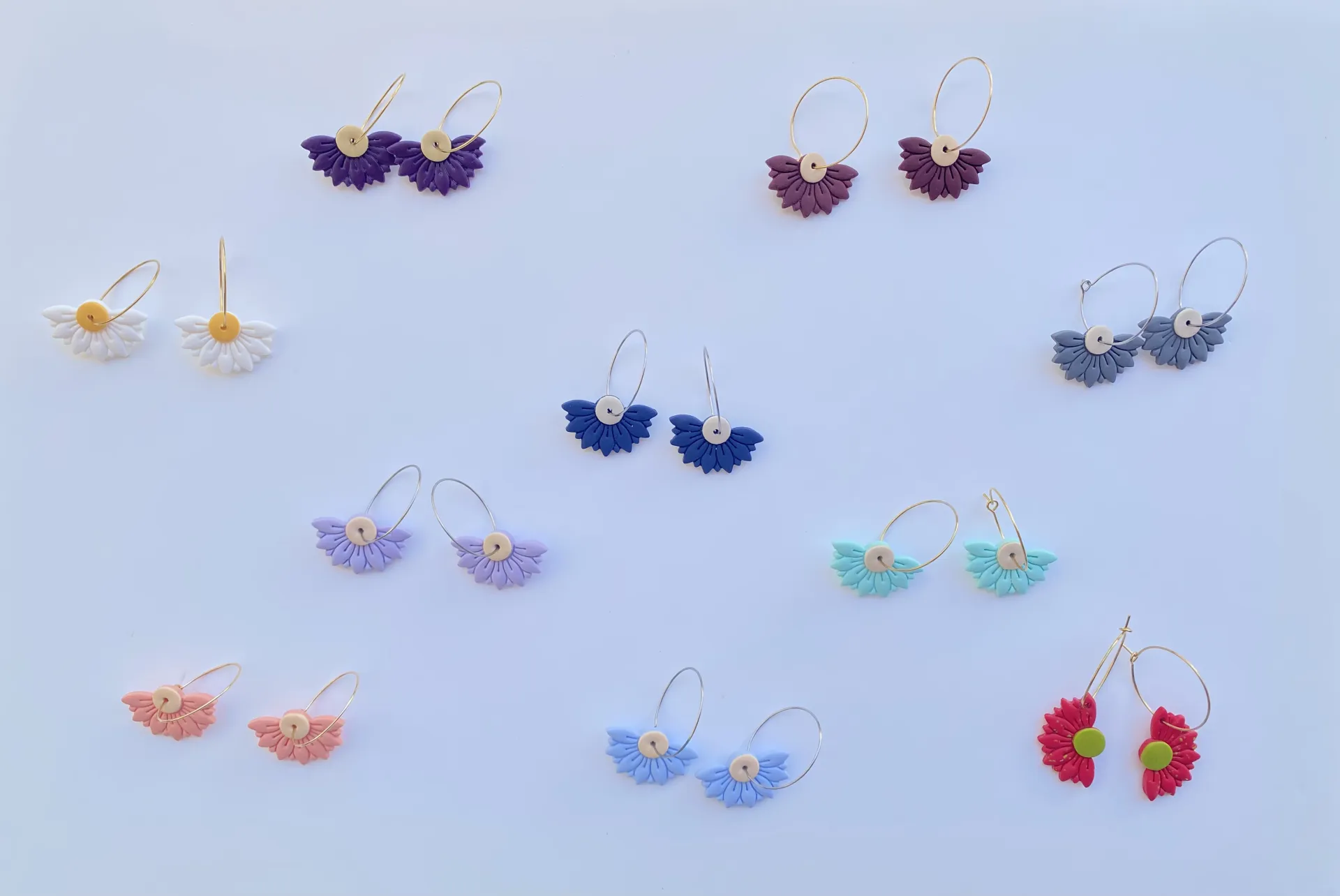 Pendientes de aro de arcilla polimérica. Colección Flora. - Imagen 5