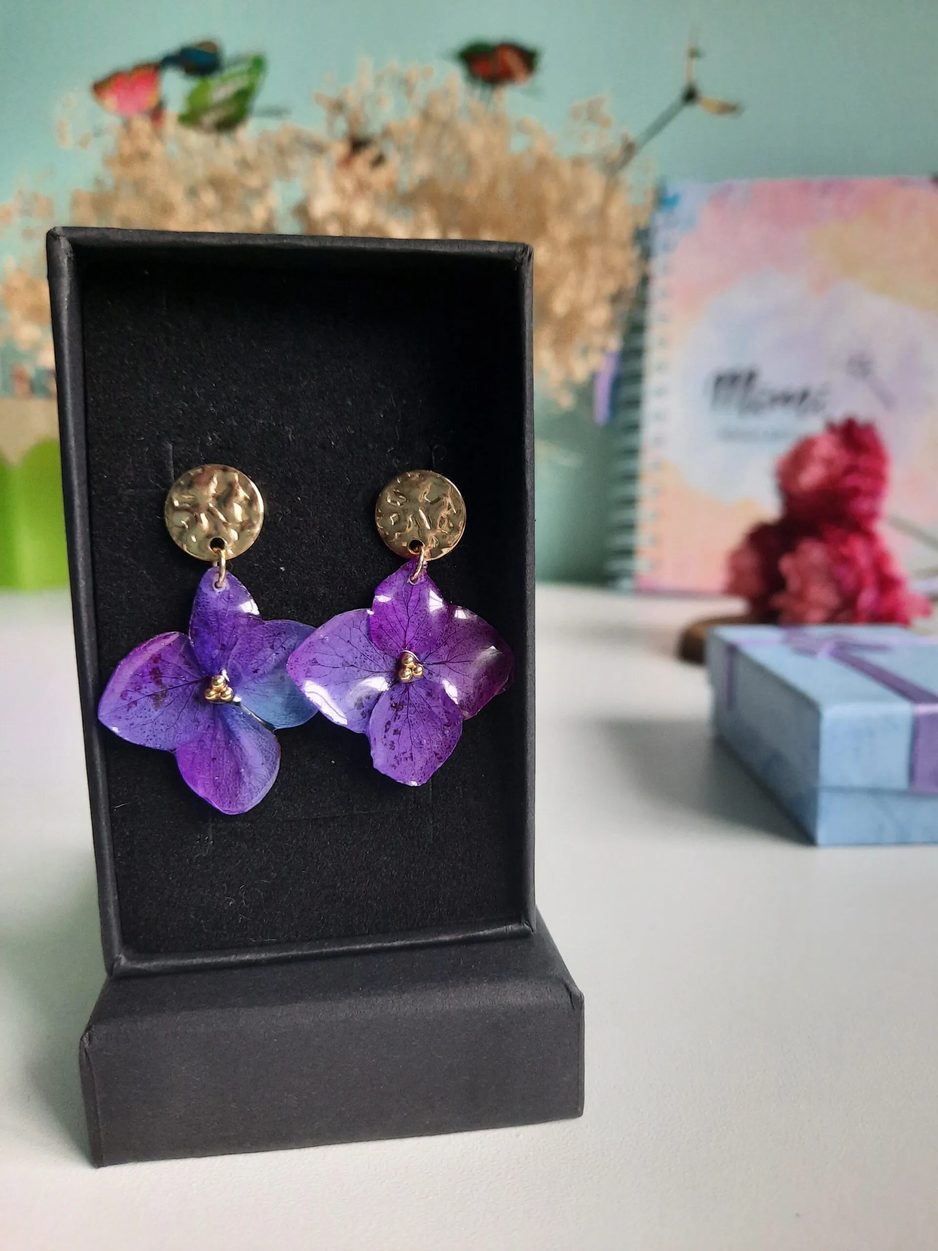 Pendientes Hortensias moradas