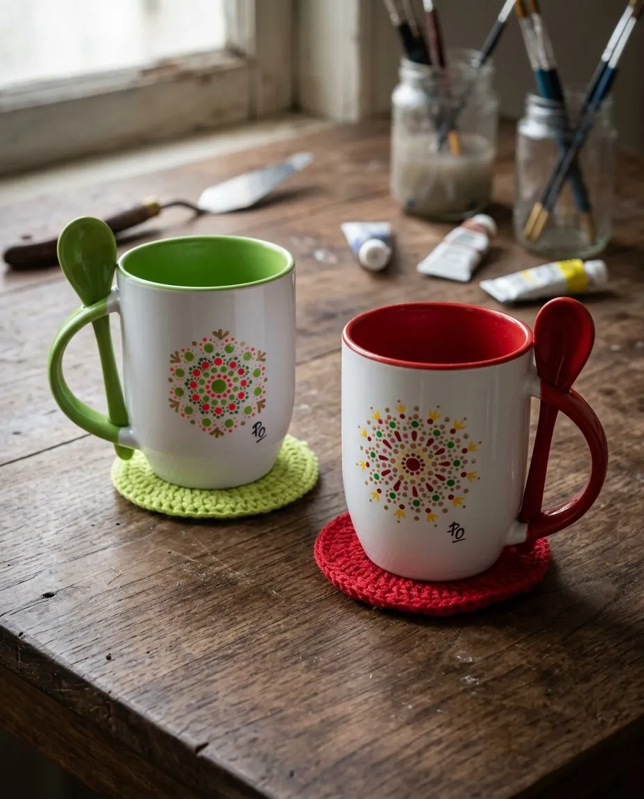 Tazas decoradas con puntillismo 